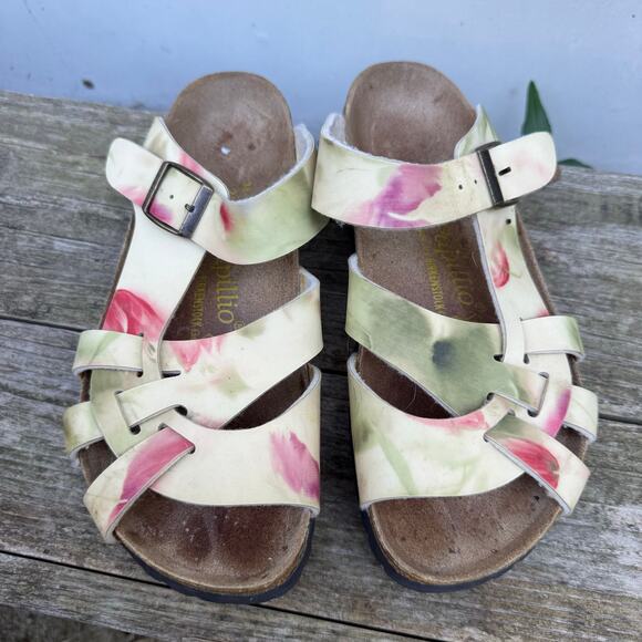 Birkenstock Pisa Papillio Cream Pink Green Watercolor Twist Sandals 38 L7 M5 - Picture 2 of 7